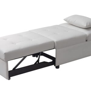 Kings Brand Furniture - Multi-Function Ottoman, Sofa Bed Sleeper, Convertible Chair, White