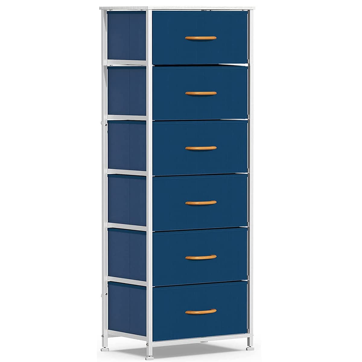 WAYTRIM Dresser Storage Tower, 6 Fabric Organizer Drawers, Wide Chest of Drawers for Closet Boys & Girls Bedroom, Bedside Furniture, Steel Frame, Wood Top, Fabric Bins, Easy Installation, (Navy Blue)