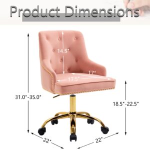 ATTICA Home Office Desk Chair with Soft Foam Seat Cushion 360 Degree Swivel and Rivets Design, Velvet Office Chair(Pink)