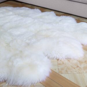 Champlus Sheepskin Rug Genuine Australian Sheepskin Area Rug 5x7 ft, Real Fur Rug for Bedroom, Living Room, Nursery, Soft Fluffy Rug for Kids and Adults Thick Silky Sheepskin Throw, 6 Pelt White