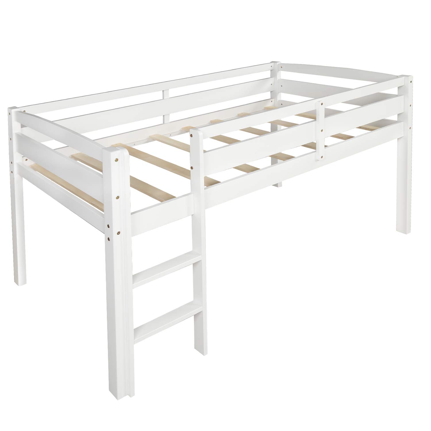 CITYLIGHT Twin Low Loft Bed, Junior White Wood Loft Bed with Ladder, MDF & Pine Frame, 200LBS Capacity, No Box Spring Needed