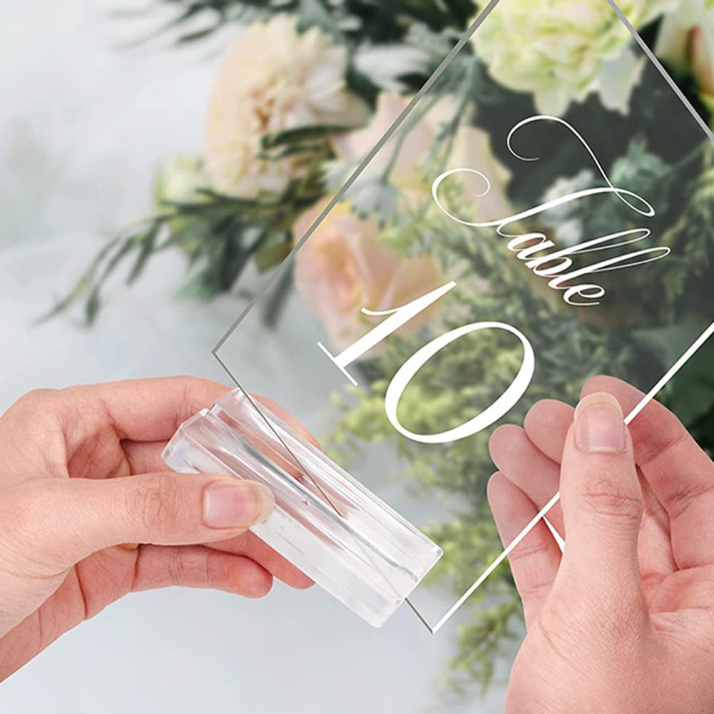 2 Pcs Clear Acrylic Place Card Holders Sign Holders Table Numbers Display Stands with Card Slot for Wedding, Message, Menu, Photo, Card