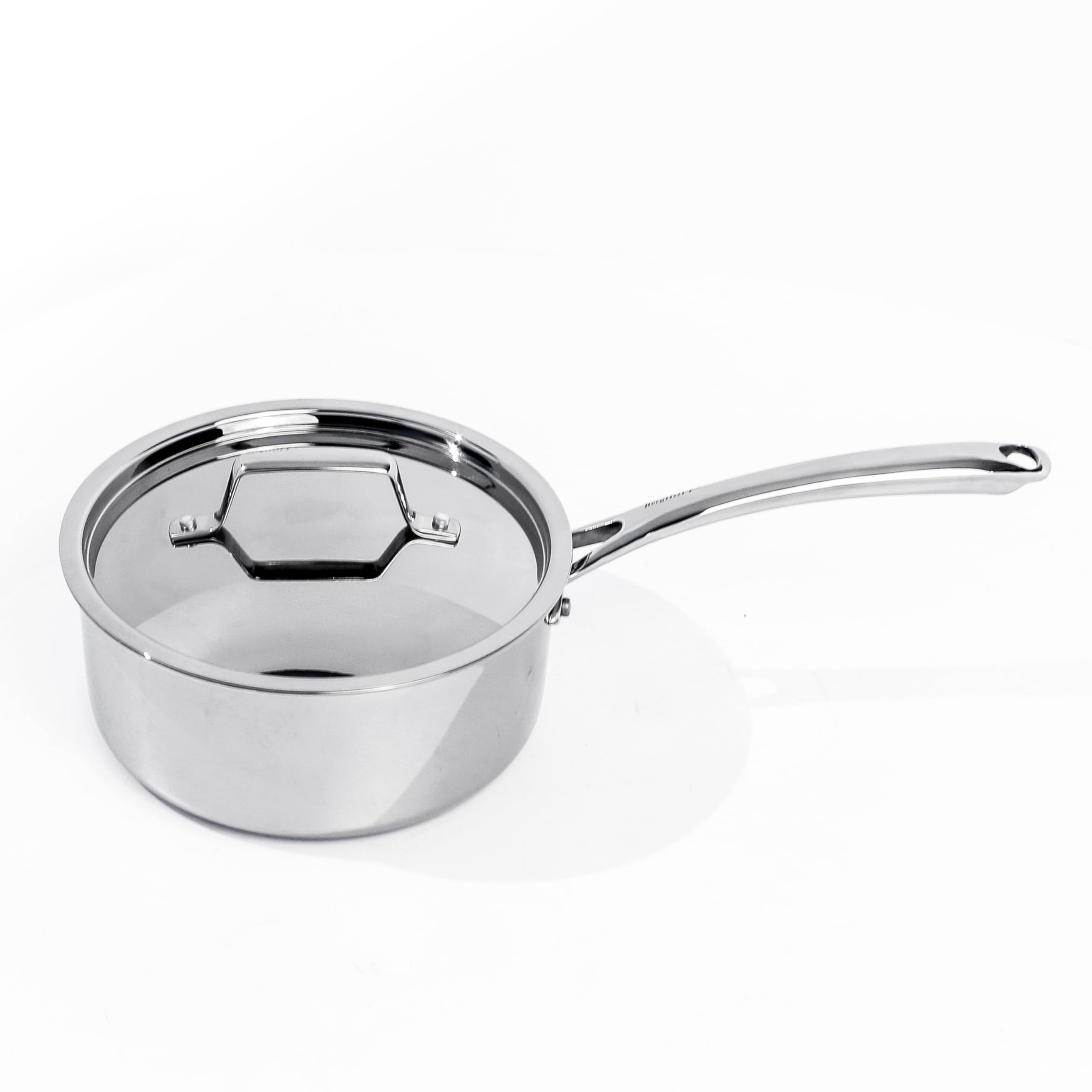 BergHOFF Professional Tri-ply 18/10 Stainless Steel Saucepan 8" 3 Qt. Safe Grip Handle Matching Lid Induction Cooktop Measurement Markings Inside Fast & Even Heat Oven Safe