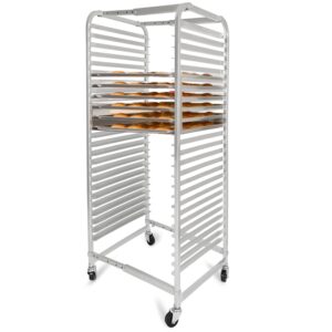 HECASA Adjustable Bun Pan Rack 25 Tier with Brake Wheels, Bakery Sheet Rack for Foodservice, Kitchen,Restaurant, Pizzeria, Hotel, Home, Aluminum, 24.72" L x 20.5" W x 58''H