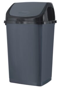 superio kitchen trash can 13 gallon with swing lid, plastic tall garbage can outdoor and indoor, large 52 qt recycle bin and waste basket for home, office, garage, patio, restaraunt (grey/black)