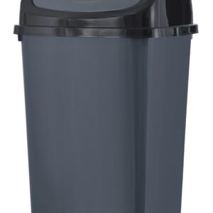 Superio Kitchen Trash Can 13 Gallon with Swing Lid, Plastic Tall Garbage Can Outdoor and Indoor, Large 52 Qt Recycle Bin and Waste Basket for Home, Office, Garage, Patio, Restaraunt (Grey/Black)