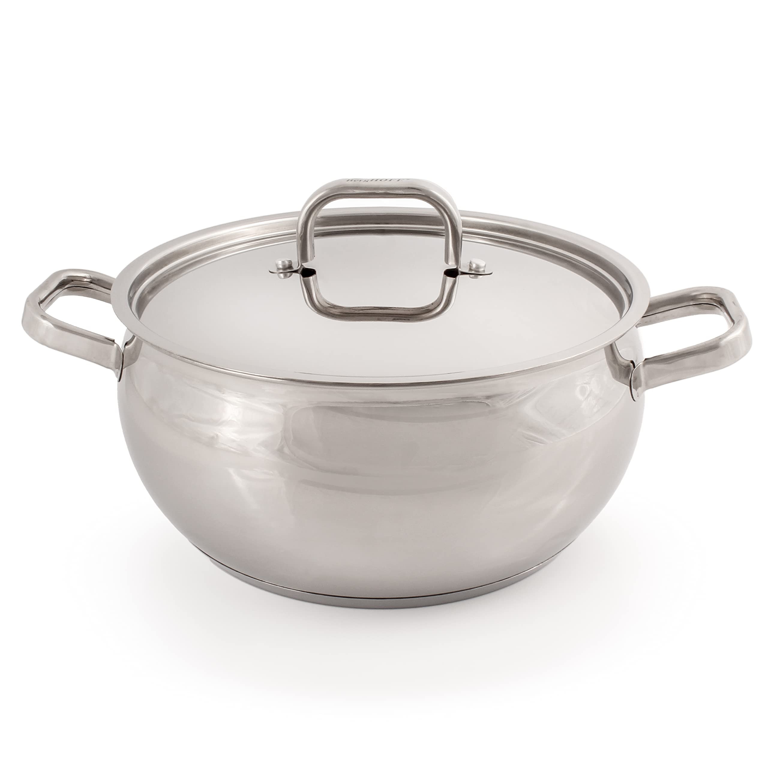 BergHOFF Belly Shape 18/10 Stainless Steel 9.5 inches Stockpot 5.5qt., Metal Lids, Fast, Evenly Heat, Induction Cooktop Ready