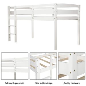 CITYLIGHT Twin Low Loft Bed, Junior White Wood Loft Bed with Ladder, MDF & Pine Frame, 200LBS Capacity, No Box Spring Needed