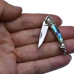 JPCRMOV Compact Pocket Knife Keychain for Women, Mini Folding Knife, Tiny EDC Knife, Abalone Shell Handle, Blade Length 1.06", Weighs only 9 Grams