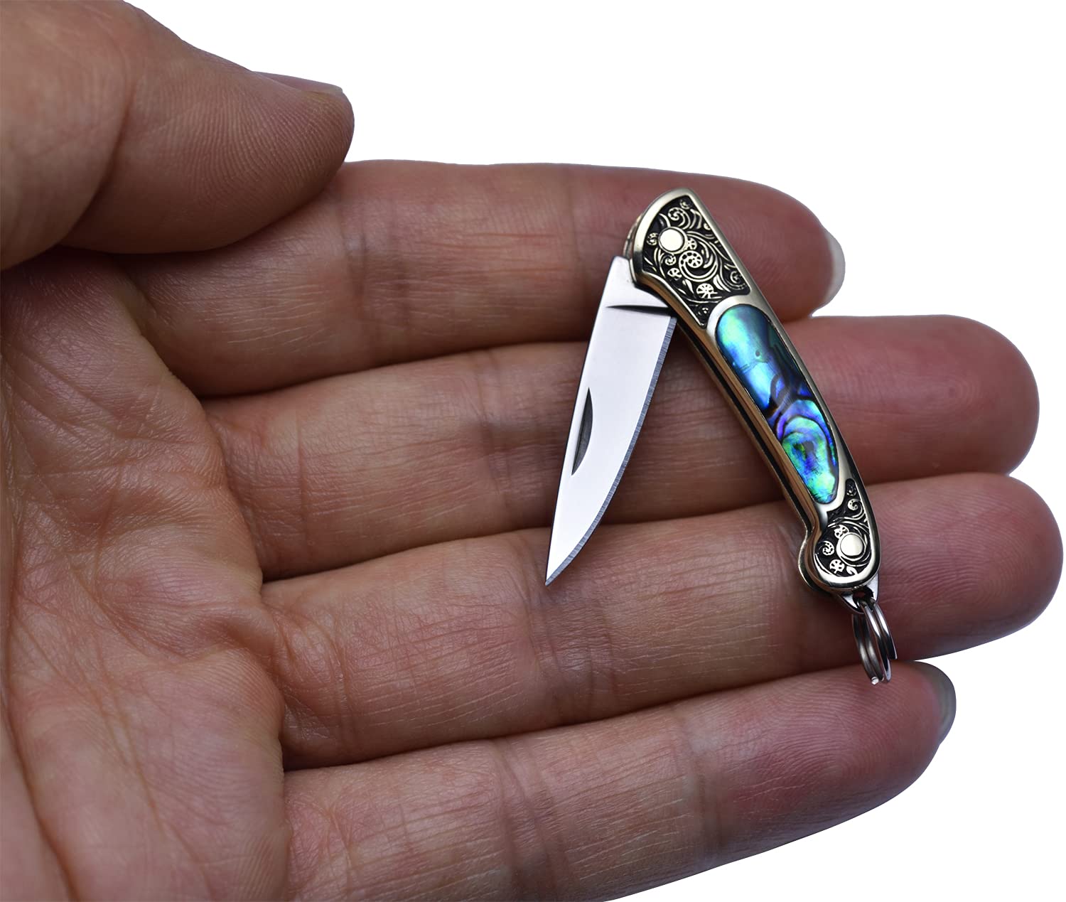 JPCRMOV Compact Pocket Knife Keychain for Women, Mini Folding Knife, Tiny EDC Knife, Abalone Shell Handle, Blade Length 1.06", Weighs only 9 Grams