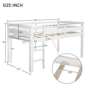 CITYLIGHT Twin Low Loft Bed, Junior White Wood Loft Bed with Ladder, MDF & Pine Frame, 200LBS Capacity, No Box Spring Needed