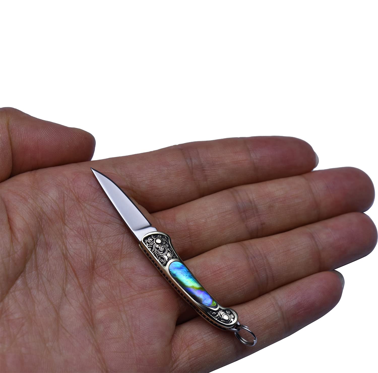 JPCRMOV Compact Pocket Knife Keychain for Women, Mini Folding Knife, Tiny EDC Knife, Abalone Shell Handle, Blade Length 1.06", Weighs only 9 Grams