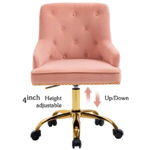 ATTICA Home Office Desk Chair with Soft Foam Seat Cushion 360 Degree Swivel and Rivets Design, Velvet Office Chair(Pink)