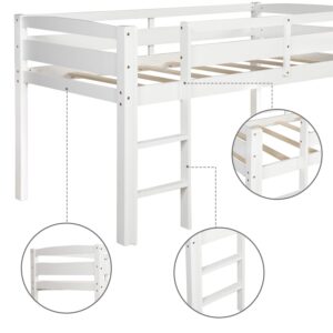 CITYLIGHT Twin Low Loft Bed, Junior White Wood Loft Bed with Ladder, MDF & Pine Frame, 200LBS Capacity, No Box Spring Needed