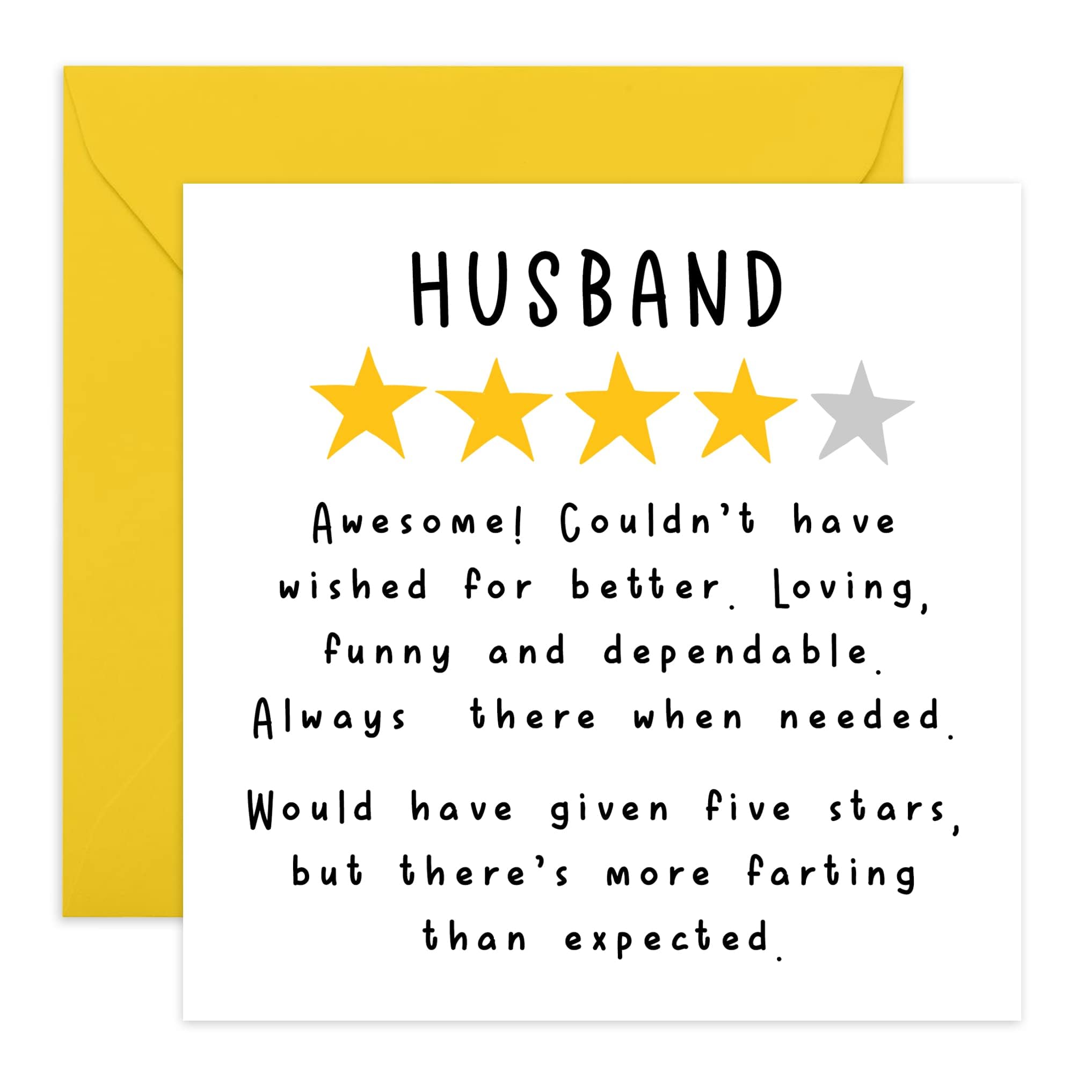 CENTRAL 23 Husband Birthday Card - 'Husband Review' - Thank You Card for Him - Funny Birthday Cards for Partner - Father’s Day Card - Anniversary Card for Husband from Wife - Comes With Fun Stickers