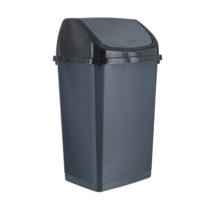 Superio Kitchen Trash Can 13 Gallon with Swing Lid, Plastic Tall Garbage Can Outdoor and Indoor, Large 52 Qt Recycle Bin and Waste Basket for Home, Office, Garage, Patio, Restaraunt (Grey/Black)