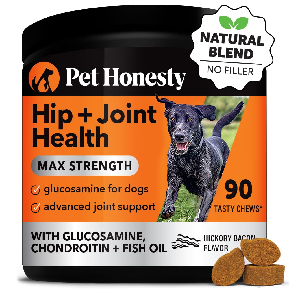 Pet Honesty Hip & Joint Health Max Strength - Natural Joint Supplement for Dogs Chews - Glucosamine, Omega-3s, Chondroitin, Green Lipped Mussel - Help Improve Mobility, May Reduce Discomfort (90 ct)