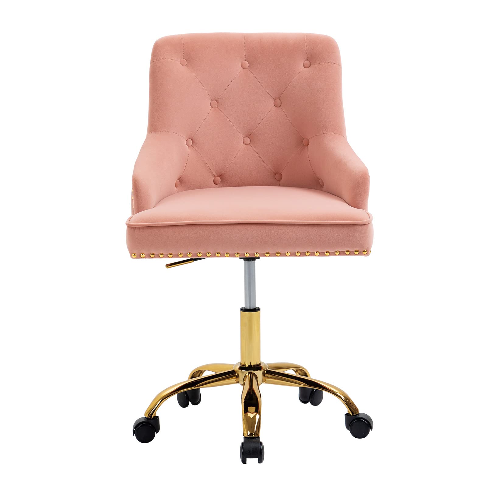 ATTICA Home Office Desk Chair with Soft Foam Seat Cushion 360 Degree Swivel and Rivets Design, Velvet Office Chair(Pink)