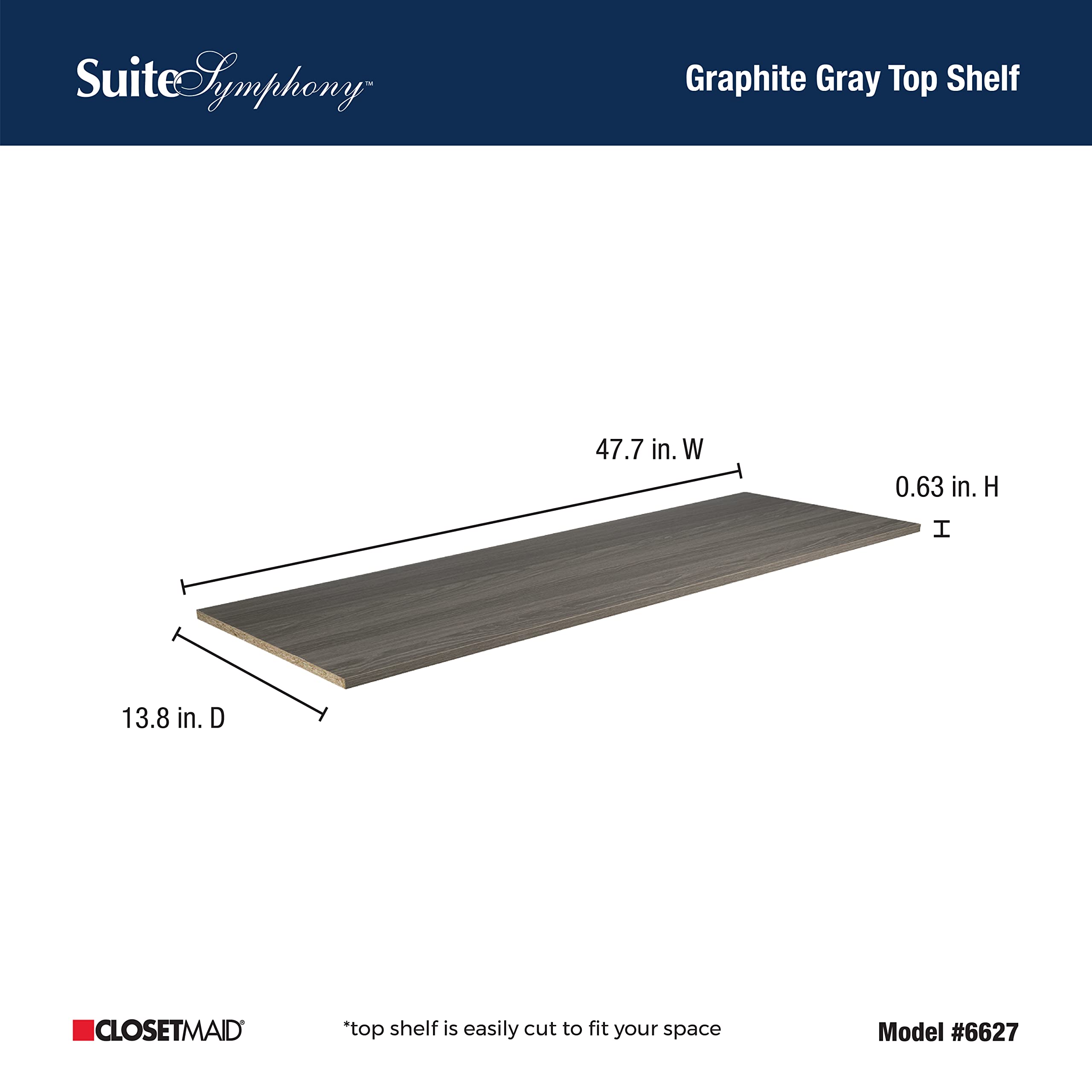 ClosetMaid SuiteSymphony Wood Top Closet Shelf, 48-Inch Wide, Graphite Grey