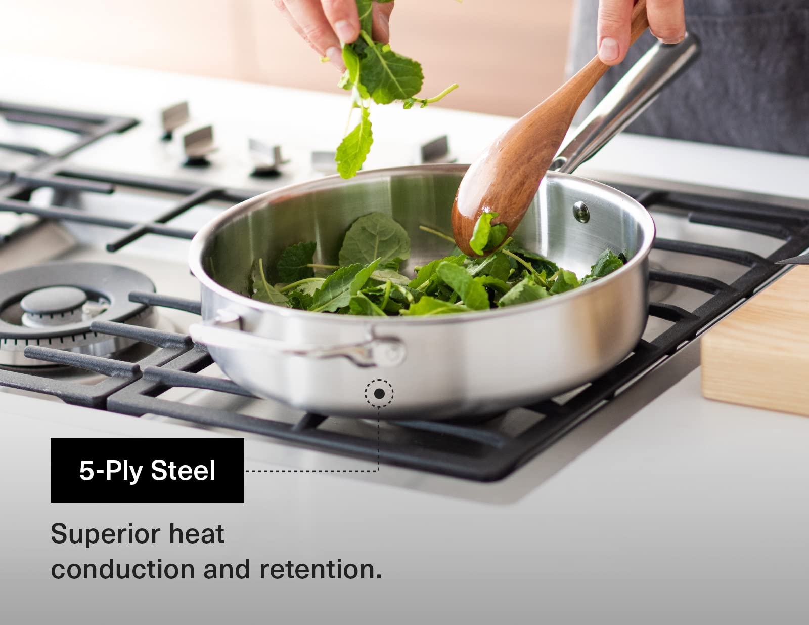 Misen 3 QT Stainless Steel Sauté Pan with Lid - Deep Frying Pan - Large 5-Ply Steel Cooking Pan