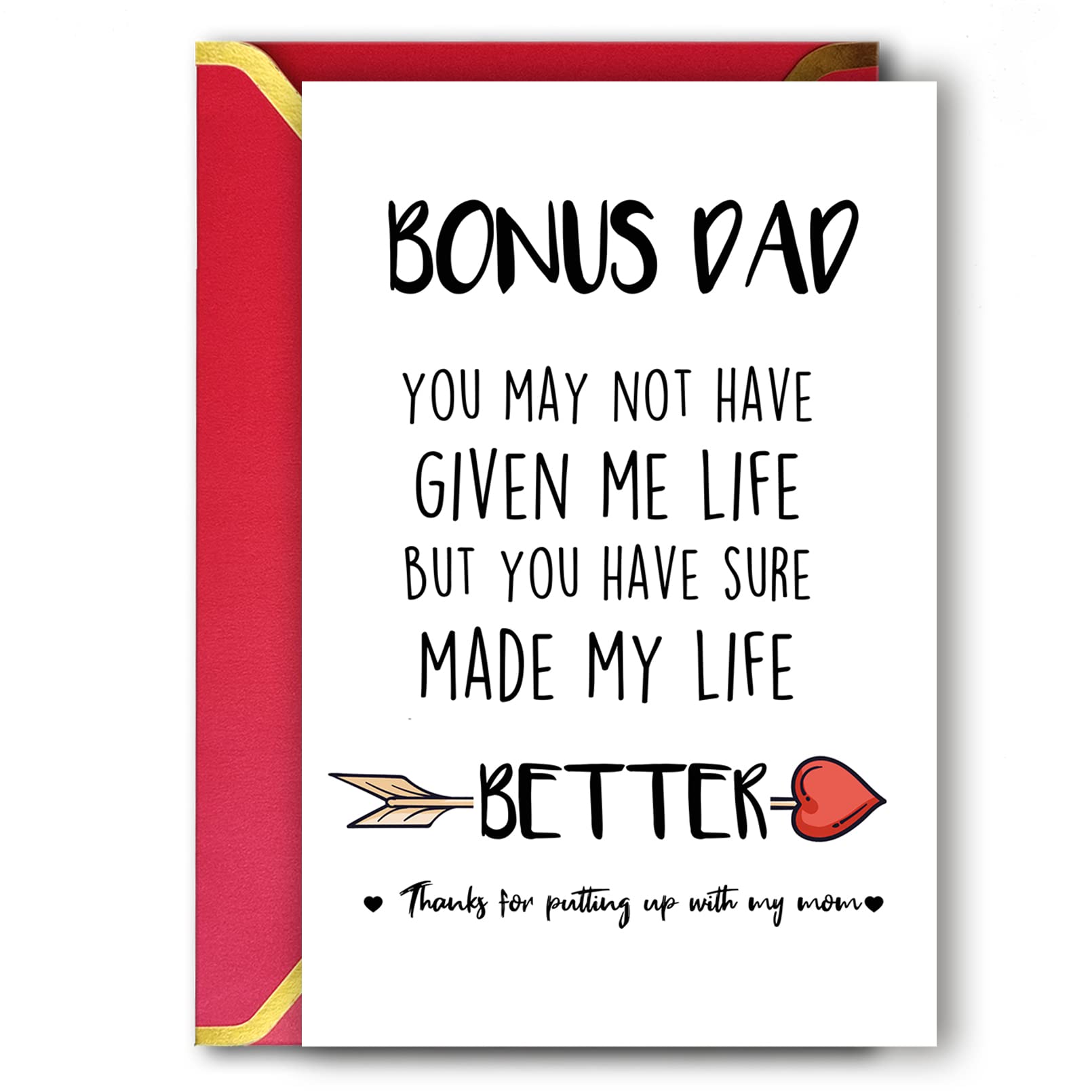 Ziwenhu Bonus Dad Fathers Day Card,Dad Birthday Gifts From Stepdaughter Stepson,Fathers Day Card for Stepdad,Thanks For Putting Up With My Mom Card