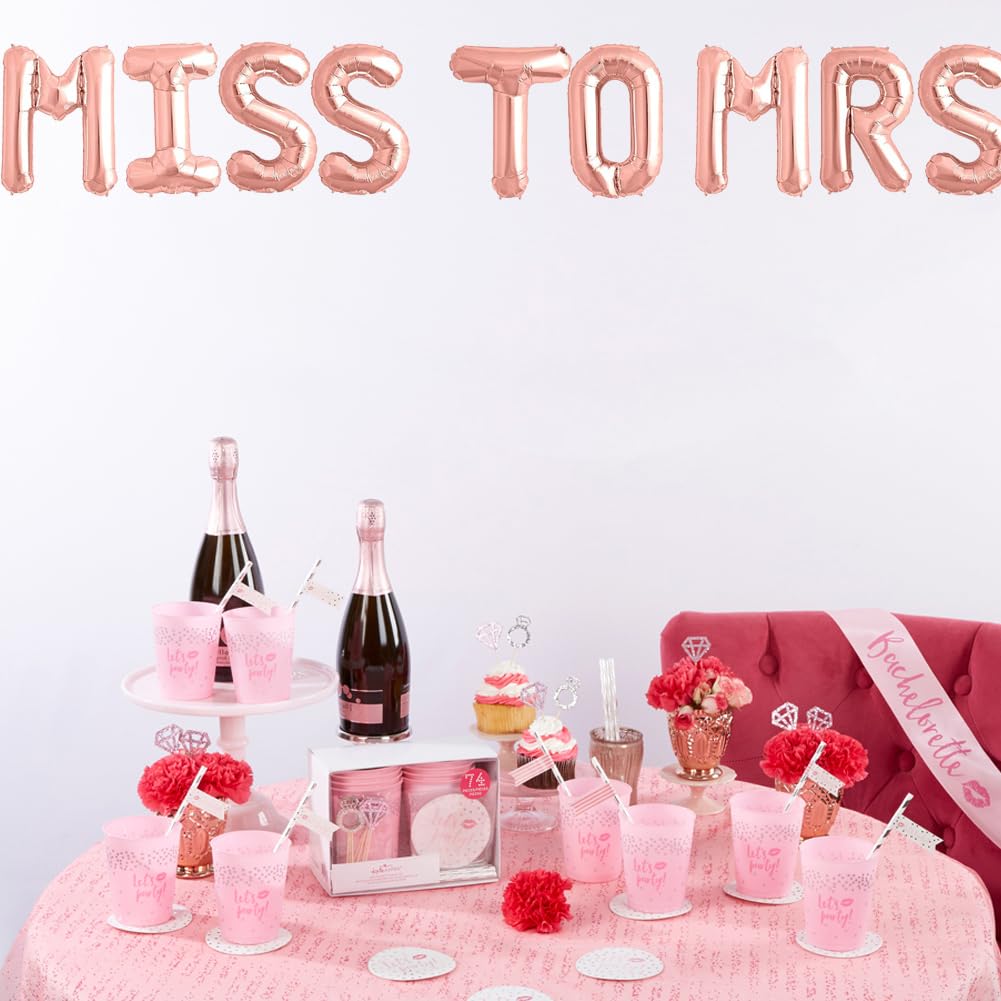 Miss to Mrs Balloons Rose Gold Traveling From Miss To Mrs Party Banner Bride To Be/We are Engaged/Bridal Shower/Just Married/Bachelorette/Wedding Themed Happy Anniversary Party Supplies Decorations