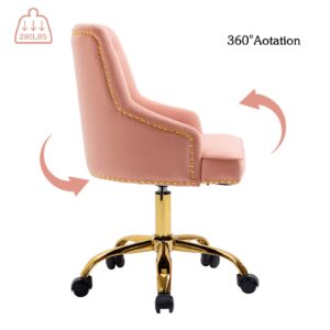 ATTICA Home Office Desk Chair with Soft Foam Seat Cushion 360 Degree Swivel and Rivets Design, Velvet Office Chair(Pink)