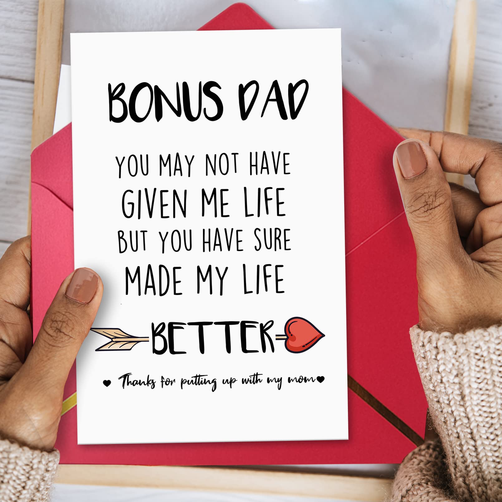 Ziwenhu Bonus Dad Fathers Day Card,Dad Birthday Gifts From Stepdaughter Stepson,Fathers Day Card for Stepdad,Thanks For Putting Up With My Mom Card