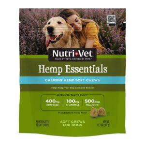 nutri-vet hemp calming soft chews for dogs- with chamomile and melatonin - peanut butter & honey flavor - 12.7 ounces