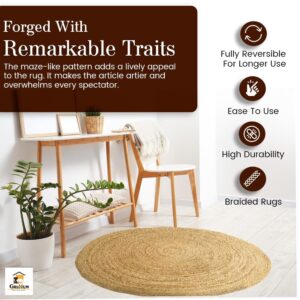 GRUHUM Handwoven 6ft Jute Area Rug Natural Fiber Round Boho Farmhouse Rustic Vintage Soft Braided Reversible EcoFriendly Rugs for Indoor EcoFriendly Kitchen Bedroom Living Room Hallways (6' ft Round)