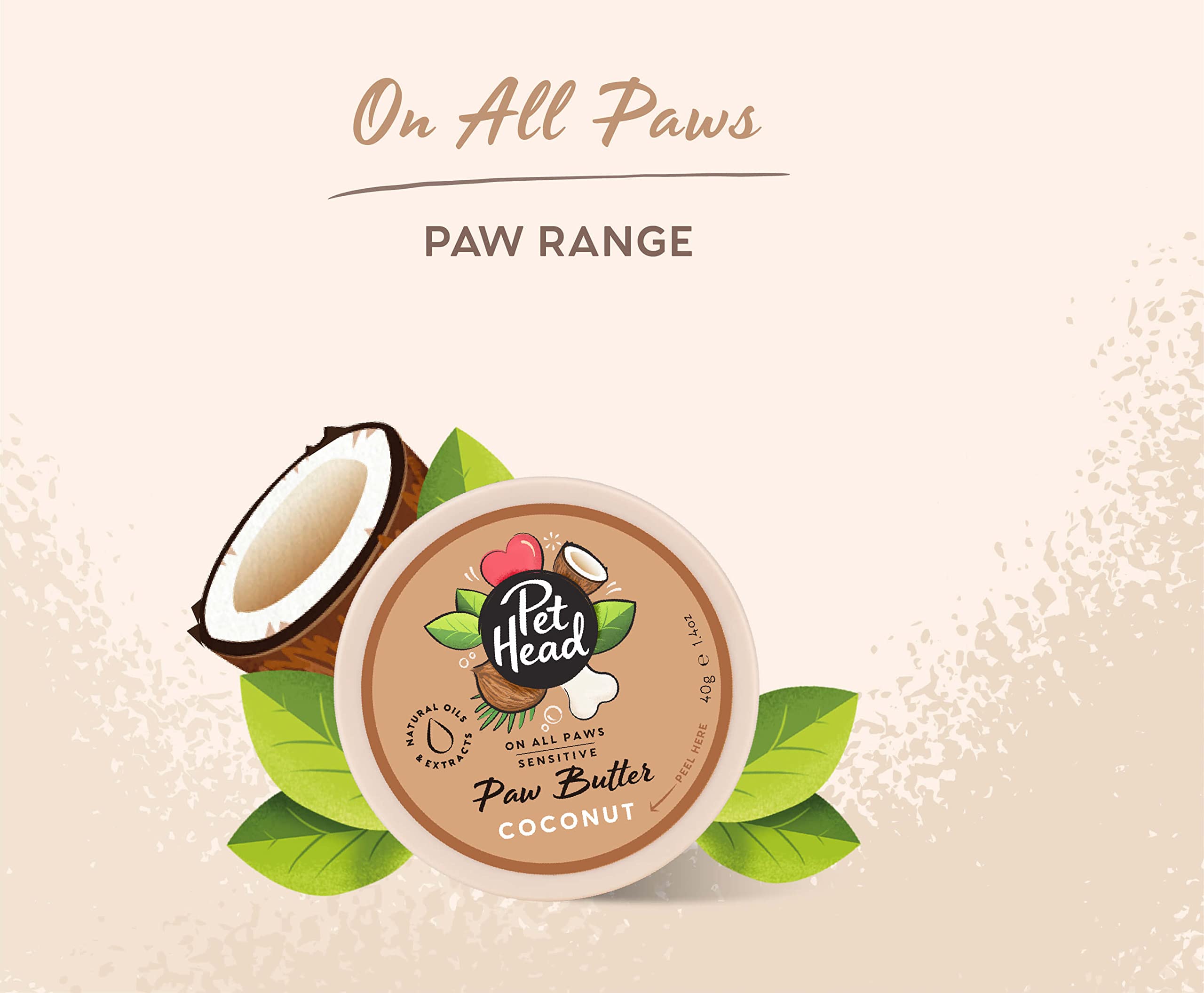 PET Head On All Paws Coconut Paw Butter 1.4 oz. Nourishing Paw Balm, Moisturizes Paws and Noses to Leave Them Soft and Crack-Free, Lickable, Gentle Formula for Puppies. Made in USA