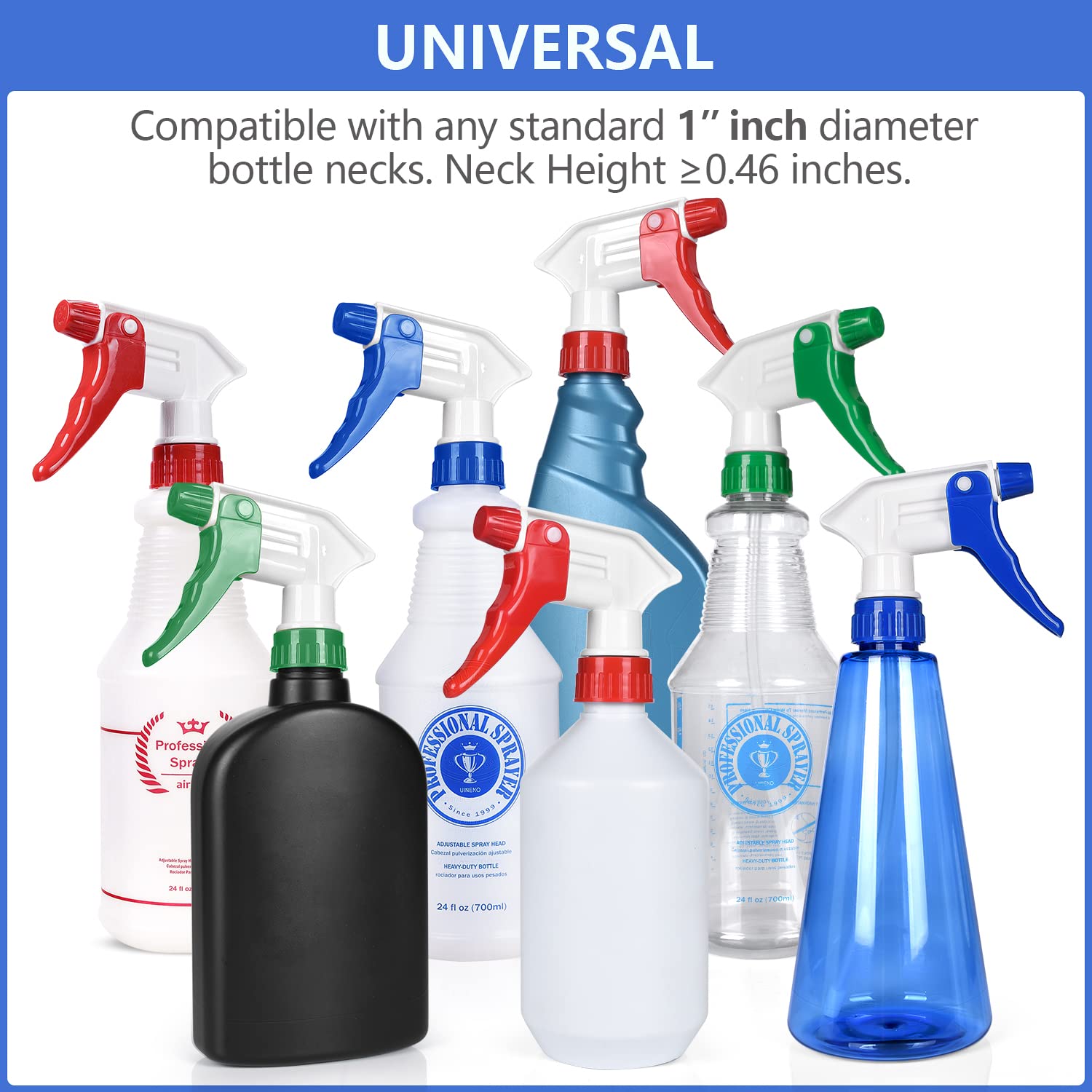 6 Pack Universal Spray Bottle Replacement Nozzle, Mist & Stream Trigger Sprayer for 16oz 24oz 32oz Bottles, Heavy Duty Mister Head Part w/ 10.2 Inch Tube for Cleaning Solutions, Car Detailing