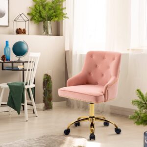 ATTICA Home Office Desk Chair with Soft Foam Seat Cushion 360 Degree Swivel and Rivets Design, Velvet Office Chair(Pink)