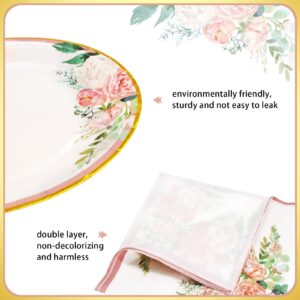 Boosolo Floral Party Supplies Paper Plates and Napkins Sets for 50 Guest-Include Floral Party Disposable Paper Dinner Plates,Napkin for Baby or Bridal Shower,Birthday,Wedding,Tean Party Supplies