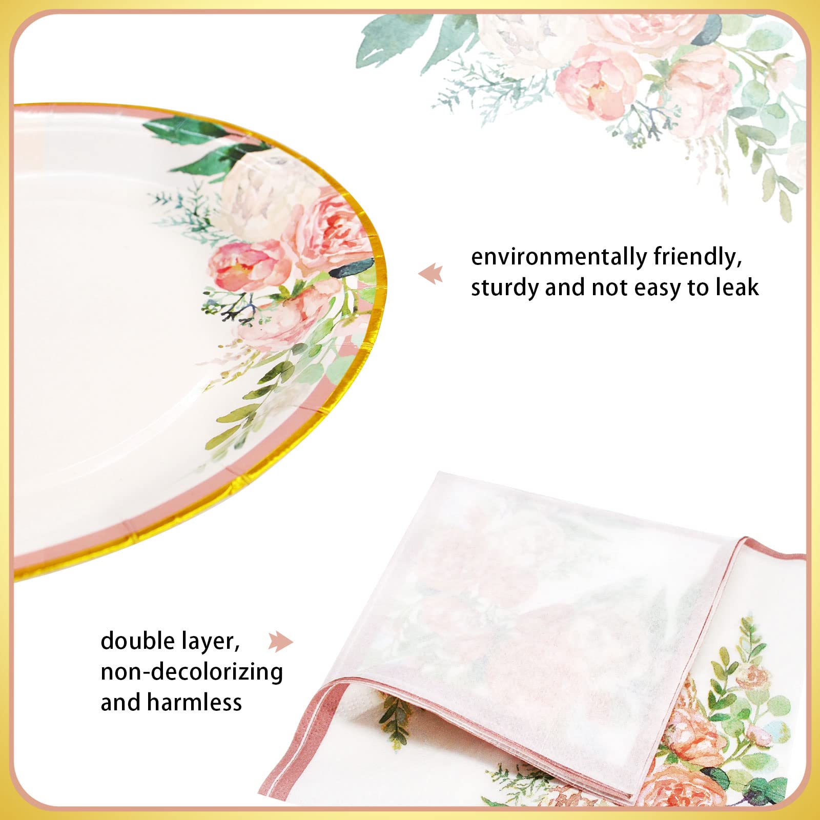 Boosolo Floral Party Supplies Paper Plates and Napkins Sets for 50 Guest-Include Floral Party Disposable Paper Dinner Plates,Napkin for Baby or Bridal Shower,Birthday,Wedding,Tean Party Supplies