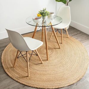 GRUHUM Handwoven 6ft Jute Area Rug Natural Fiber Round Boho Farmhouse Rustic Vintage Soft Braided Reversible EcoFriendly Rugs for Indoor EcoFriendly Kitchen Bedroom Living Room Hallways (6' ft Round)