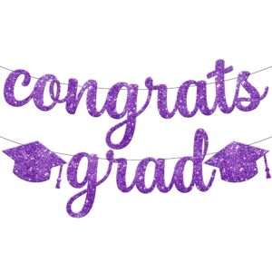 katchon, glitter congrats grad banner purple - 10 feet, no diy graduation banner | congratulations banner, 2024 graduation party decorations | graduation backdrop, graduation decorations class of 2024