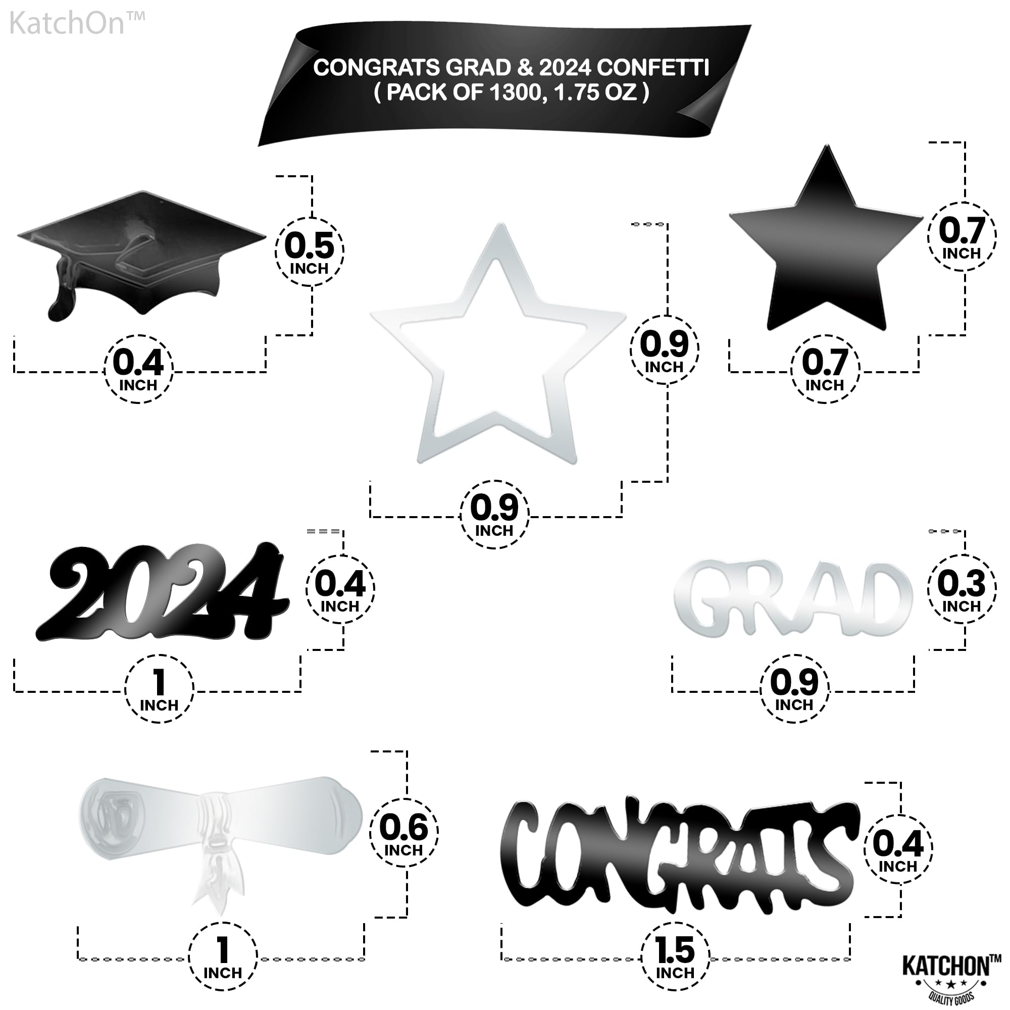 KatchOn, Congrats Grad Confetti 2024 - Pack of 1300 | Black and Silver Graduation Confetti for Graduation Table Decorations | Graduation Decorations Class of 2024 | Graduation Confetti Class of 2024