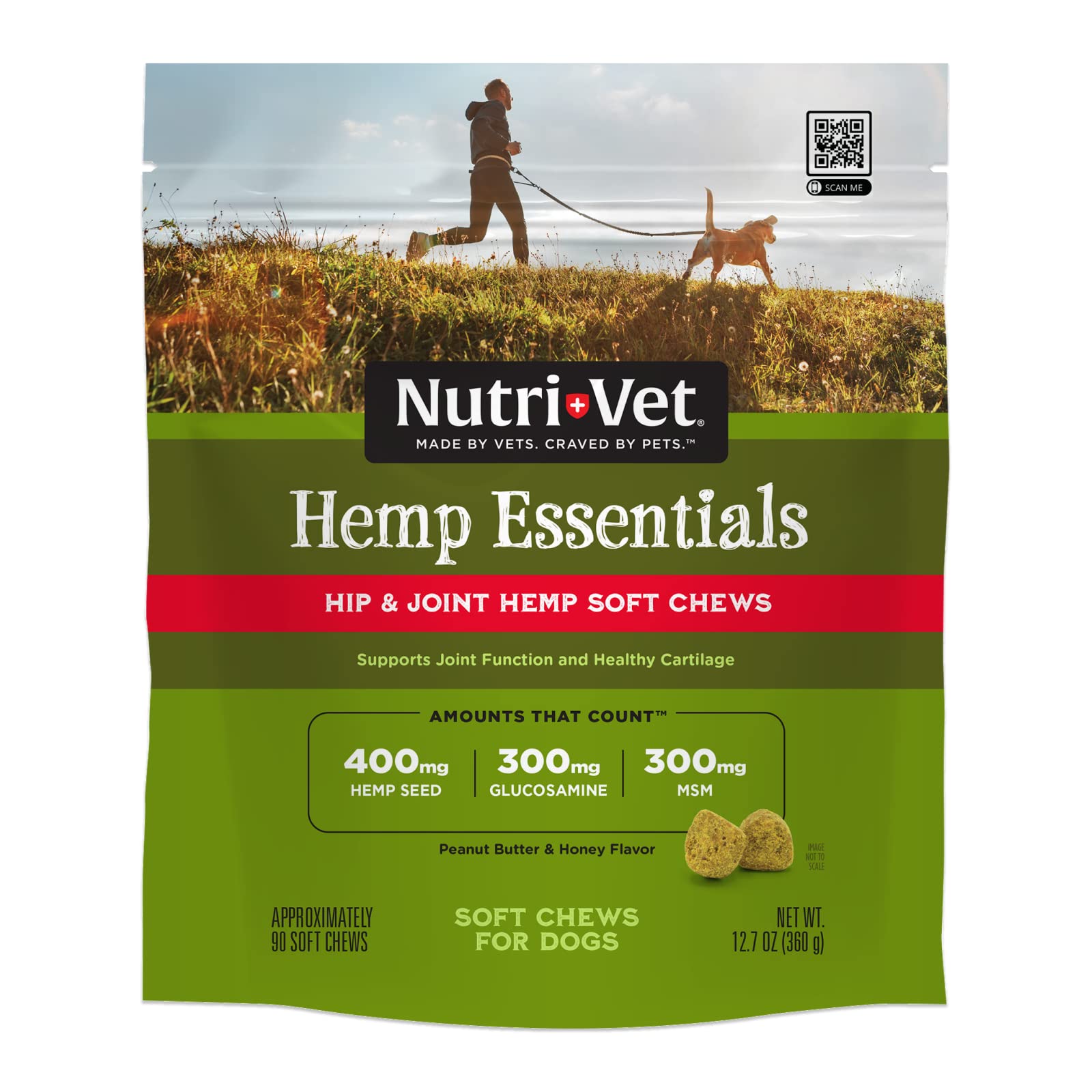 Nutri-Vet Hemp Hip & Joint Soft Chews for Dogs - with Glucosamine and MSM - Peanut Butter & Honey Flavor - 12.7 Ounces