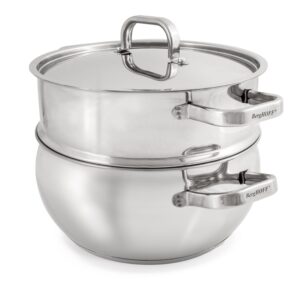 BergHOFF Belly Shape 18/10 Stainless Steel 9.5 inches Stockpot 5.5qt., Metal Lids, Fast, Evenly Heat, Induction Cooktop Ready