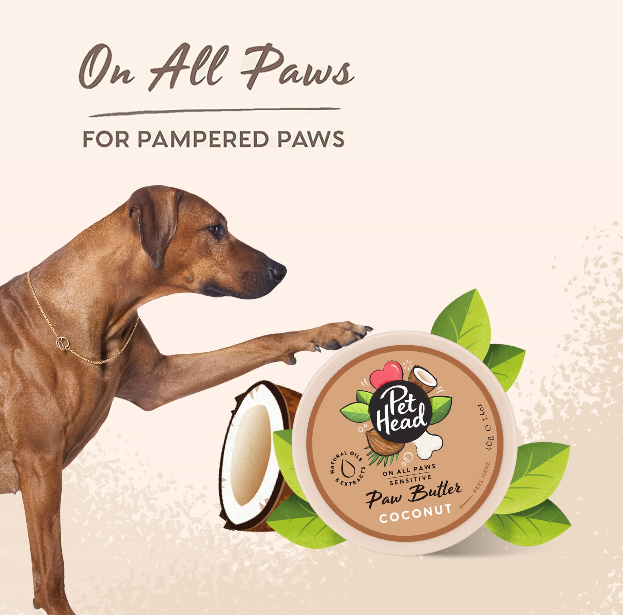 PET Head On All Paws Coconut Paw Butter 1.4 oz. Nourishing Paw Balm, Moisturizes Paws and Noses to Leave Them Soft and Crack-Free, Lickable, Gentle Formula for Puppies. Made in USA