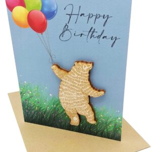 Woodland Mail Happy Bear Birthday Card with Wooden Bear Keepsake on the Front