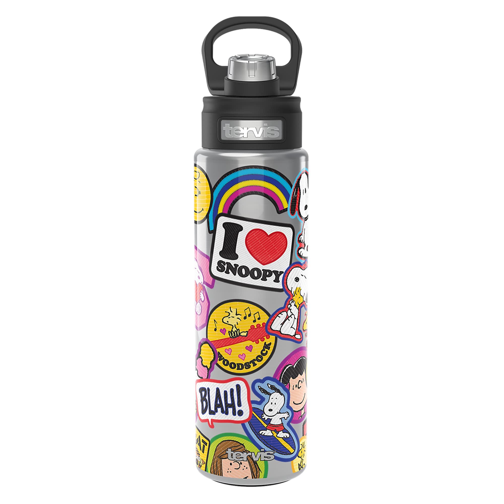 Tervis Peanuts Sticker Collage Triple Walled Insulated Tumbler Travel Cup Keeps Drinks Cold, 24oz Wide Mouth Bottle, Stainless Steel