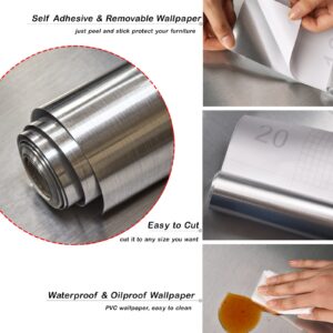 Stainless Steel Contact Paper Peel and Stick Countertop Contact Paper Waterproof Silver Metallic Wallpaper for Kitchen Backsplash Self Adhesive Wallpaper Dishwasher Fridge Appliances Cover 17.7“×78.7”