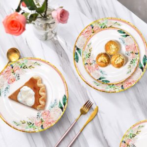 Boosolo Floral Party Supplies Paper Plates and Napkins Sets for 50 Guest-Include Floral Party Disposable Paper Dinner Plates,Napkin for Baby or Bridal Shower,Birthday,Wedding,Tean Party Supplies