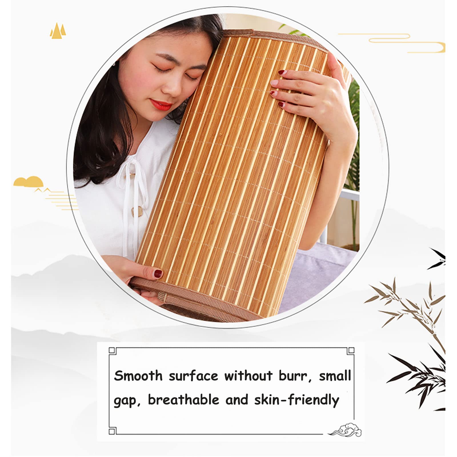 Summer Bamboo Sleeping mat, Foldable Double Sided Bamboo mat for bed, Mattress Topper twin Queen Cool mat for Living Bedroom Floor (90x190cm/35.4x74.8inch, Bamboo)