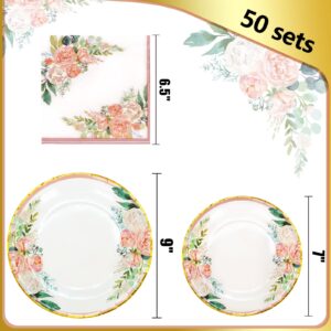 Boosolo Floral Party Supplies Paper Plates and Napkins Sets for 50 Guest-Include Floral Party Disposable Paper Dinner Plates,Napkin for Baby or Bridal Shower,Birthday,Wedding,Tean Party Supplies