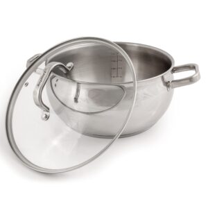 BergHOFF Belly Shape 18/10 Stainless Steel 9.5 inches Stockpot 5.5qt., Glass Lid with Steam Vent, Fast, Evenly Heat, Induction Cooktop Ready