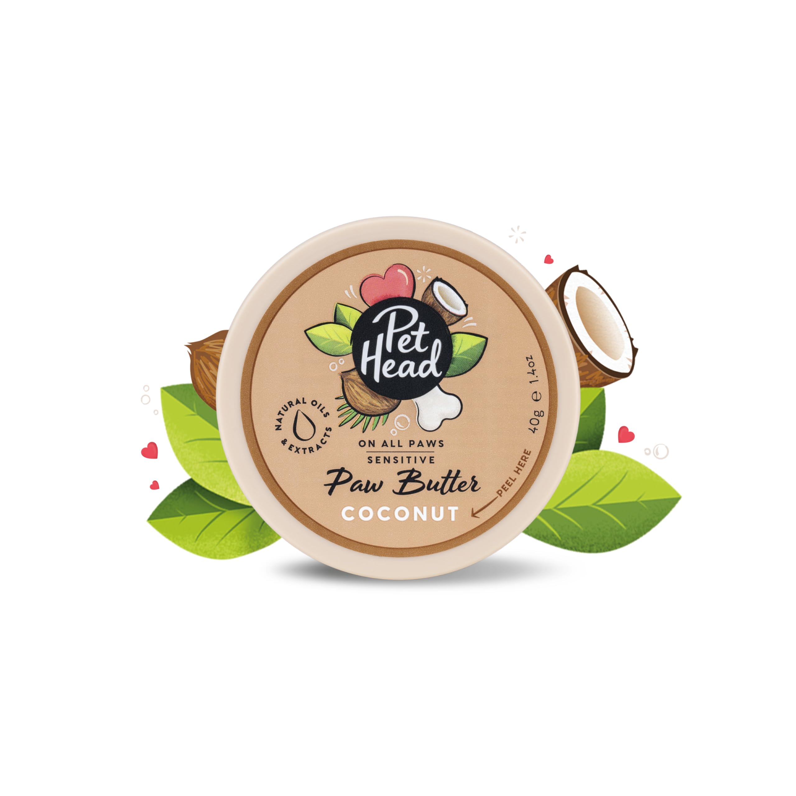 PET Head On All Paws Coconut Paw Butter 1.4 oz. Nourishing Paw Balm, Moisturizes Paws and Noses to Leave Them Soft and Crack-Free, Lickable, Gentle Formula for Puppies. Made in USA