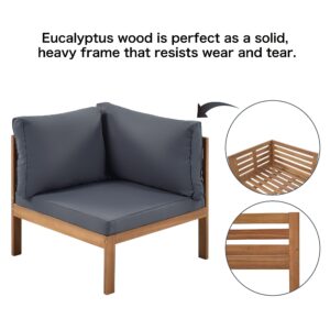 AOCHUANG Eucalyptus Wood 4 Piece Sectional Sofa Set Coffee Table Removable Cushion,Patio Seating Group L Shape Corner Garden Backyard Poolside (Natural Wood+Gray), 58.7inch x 27.6inch 25.1inch(L W H)